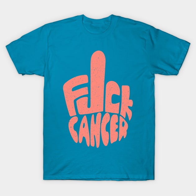 Fuck Cancer Typography Survivor Peach Ribbon Uterine Cancer ( Endometrial Cancer ) T-Shirt by CreativeShirt